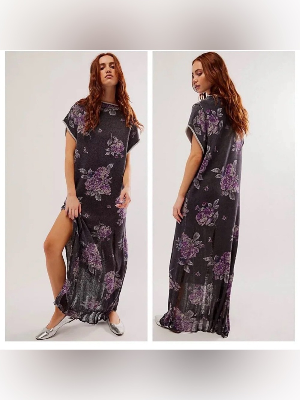 Free People Elaine Floral Knit Maxi Dress With Distressed size S